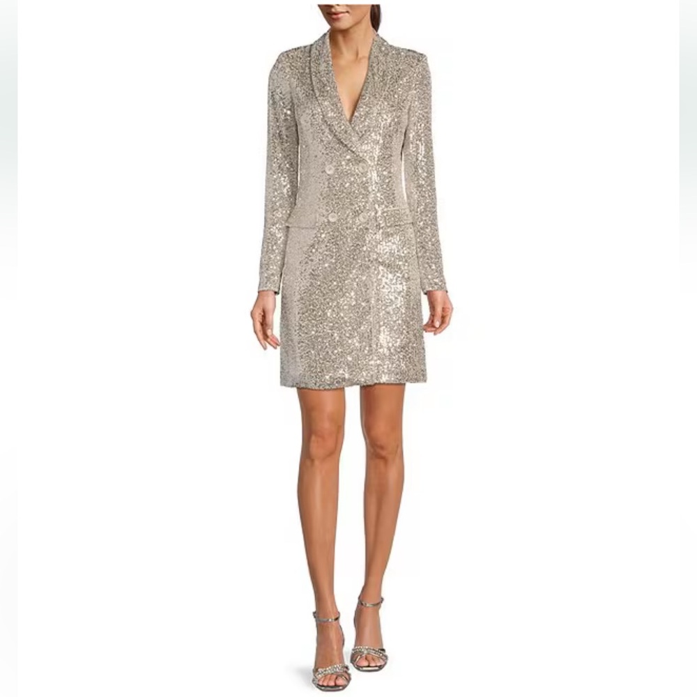 NWT Eliza J Long Sleeve V-Neck Sequin Sheath Dress Sz 6